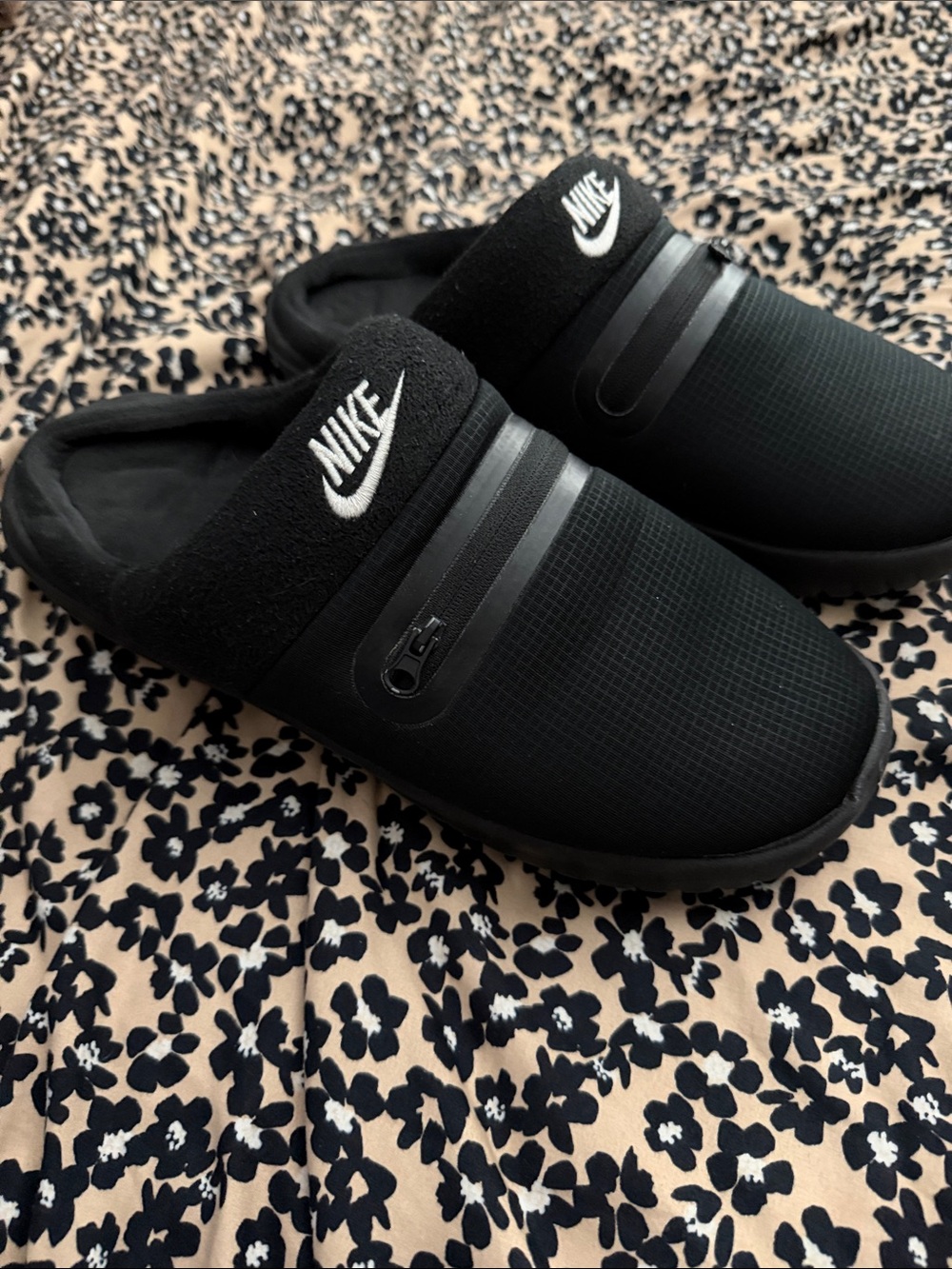 Nike Black Slip-On Comfort Clogs with White Logo